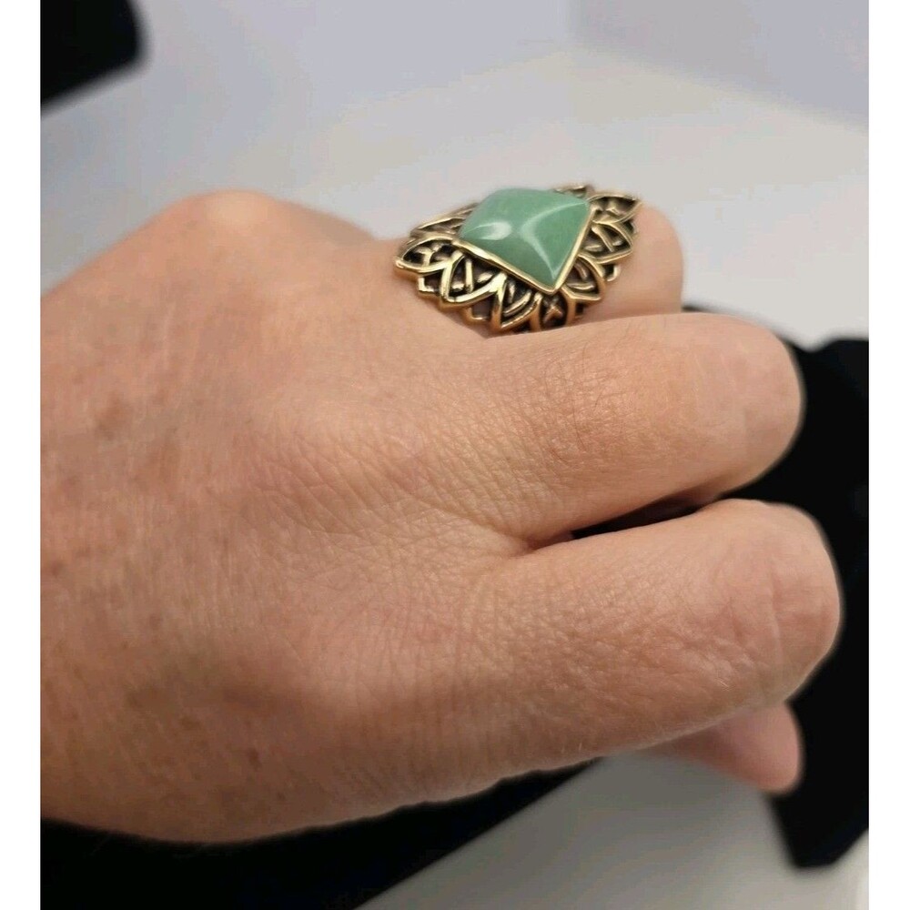 Vintage BARSE Thai Copper Filigree Statement Ring w/Green Turquoise Sz 8 Y2K - Picture 4 of 10